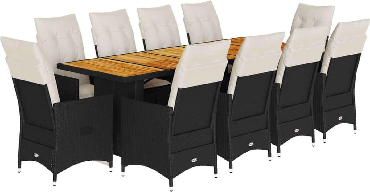 VidaXL 11-delige Bistroset met kussens poly rattan zwart