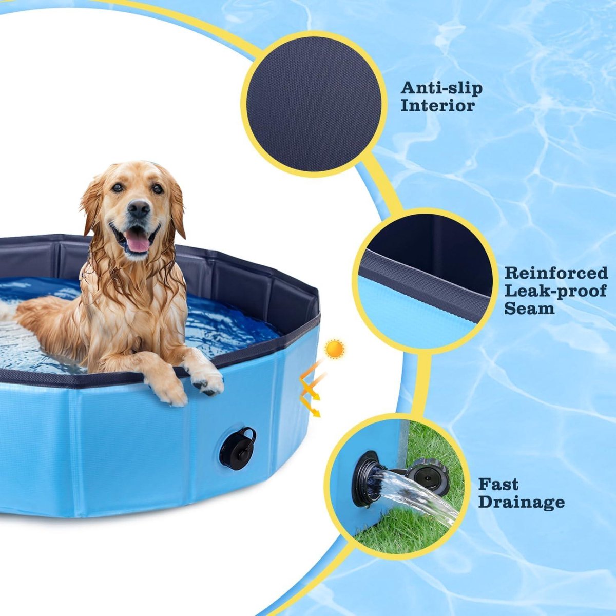 Pecute Hondenzwembad voor honden en katten zwembad hond kinderbad hondenbad opvouwbaar zwembad met PVC-antislip slijtvast voor kinderen de hond kat geschenk (M 80 * 20CM
