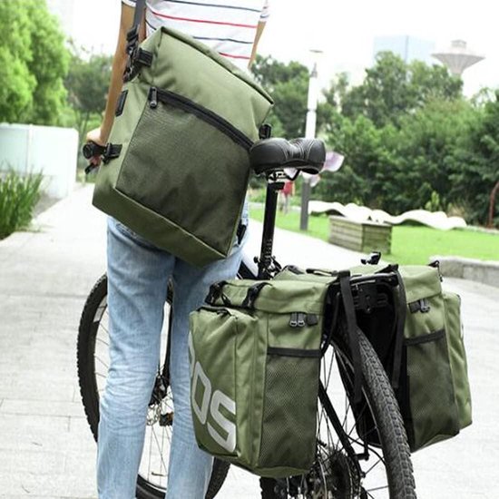 XPhonew Fietstas, 3 in 1 37L waterdichte fietstas achterbagagetas fiets achterbank kofferbak tas zadeltas voor mountainbike met afneembare schouderriem en reflecterend teken (leger G) van XPhonew — afbeelding 5