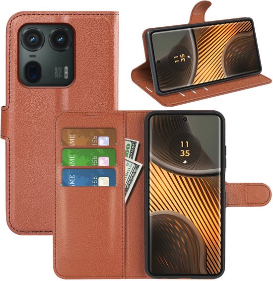 Coque Motorola Edge 50 Ultra - MobyDefend Étui portefeuille en similicuir (fermeture avant) - Marron - Étui pour téléphone portable - Étui de téléphone adapté pour : Motorola Edge 50 Ultra