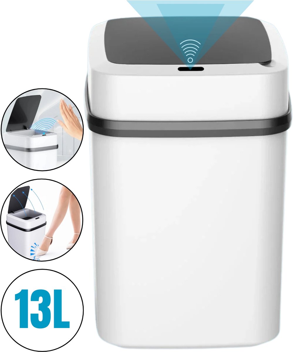 Goedkoopste Boncy® Premium Prullenbak met Sensor - Pedaalemmer Afvalbakje met Deksel - 13 Liter Afvalbak Badkamer, WC, Kamer of Aanrecht - Mini Pedaalemmers Vuilnisbak met 4 open-opties - Prullenbakken Vuilbak Toilet Prullenmand