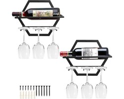 Metalen wandgemonteerde wijnhouder - Giyiprpi - Stemware Glass Reck - 2 stuks - hangend glas wijnrek - wandbehang rode wijnrek - organizer - thuis keuken bar displaydecoratie