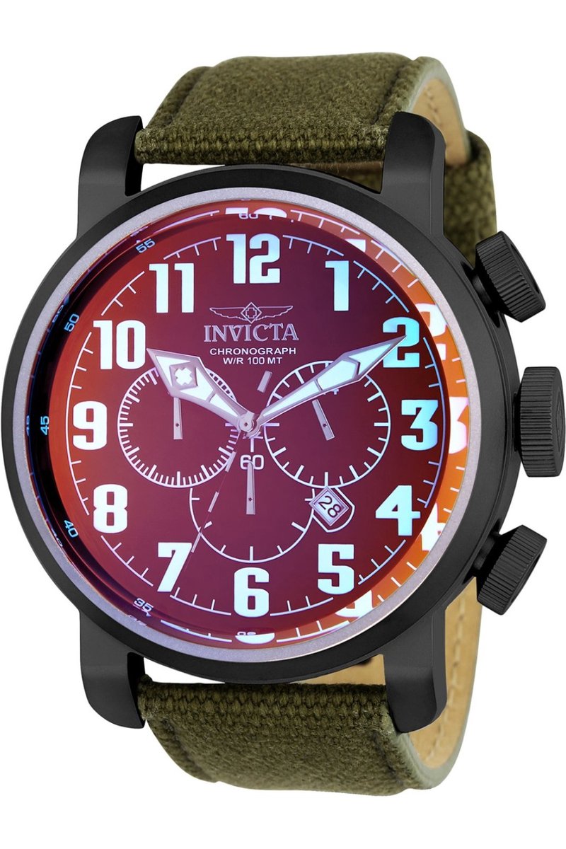 Invicta Aviator 24026 Heren Horloge - Waterdicht - Analoog - Quartz Uurwerk - Roestvrij Staal met zwarte Wijzerplaat -52mm