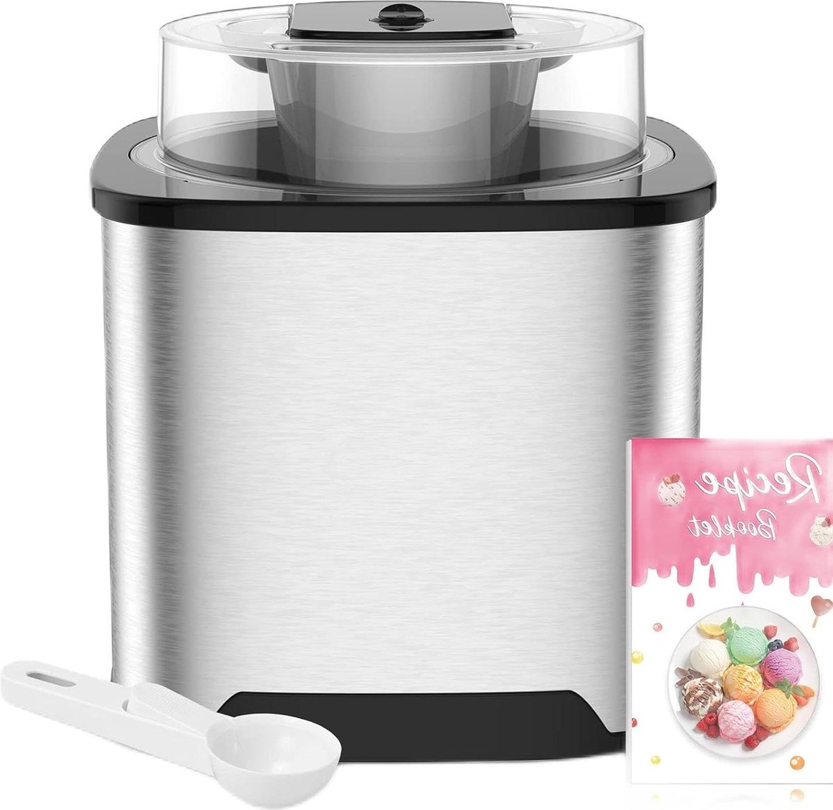 Direct IJsmachine 2 l - Met Opening Groot Deksel - Inclusief Schep van Roestvrij Staal - Speciaal IJs en Recept