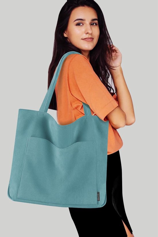Sac à Main Femme En Velours Côtelé - Sac Bandoulière Tendance Avec Poches Multiples - Idéal Travail, Voyage Et Shopping