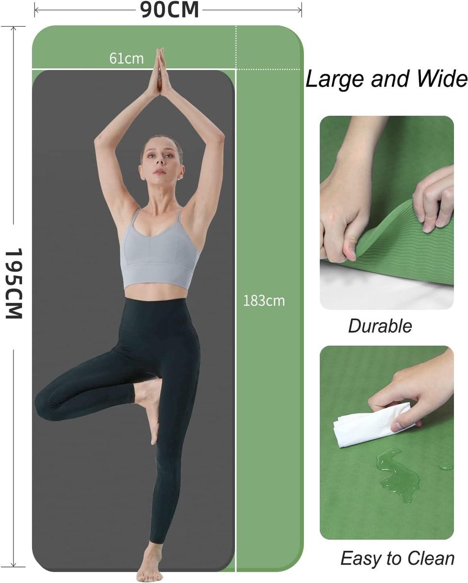 Tapis De Yoga Pliable XXL 195x90cm – Épaisseur 10mm TPE Antidérapant – Idéal Pour Pilates, Fitness, Camping – Livré Avec Sac