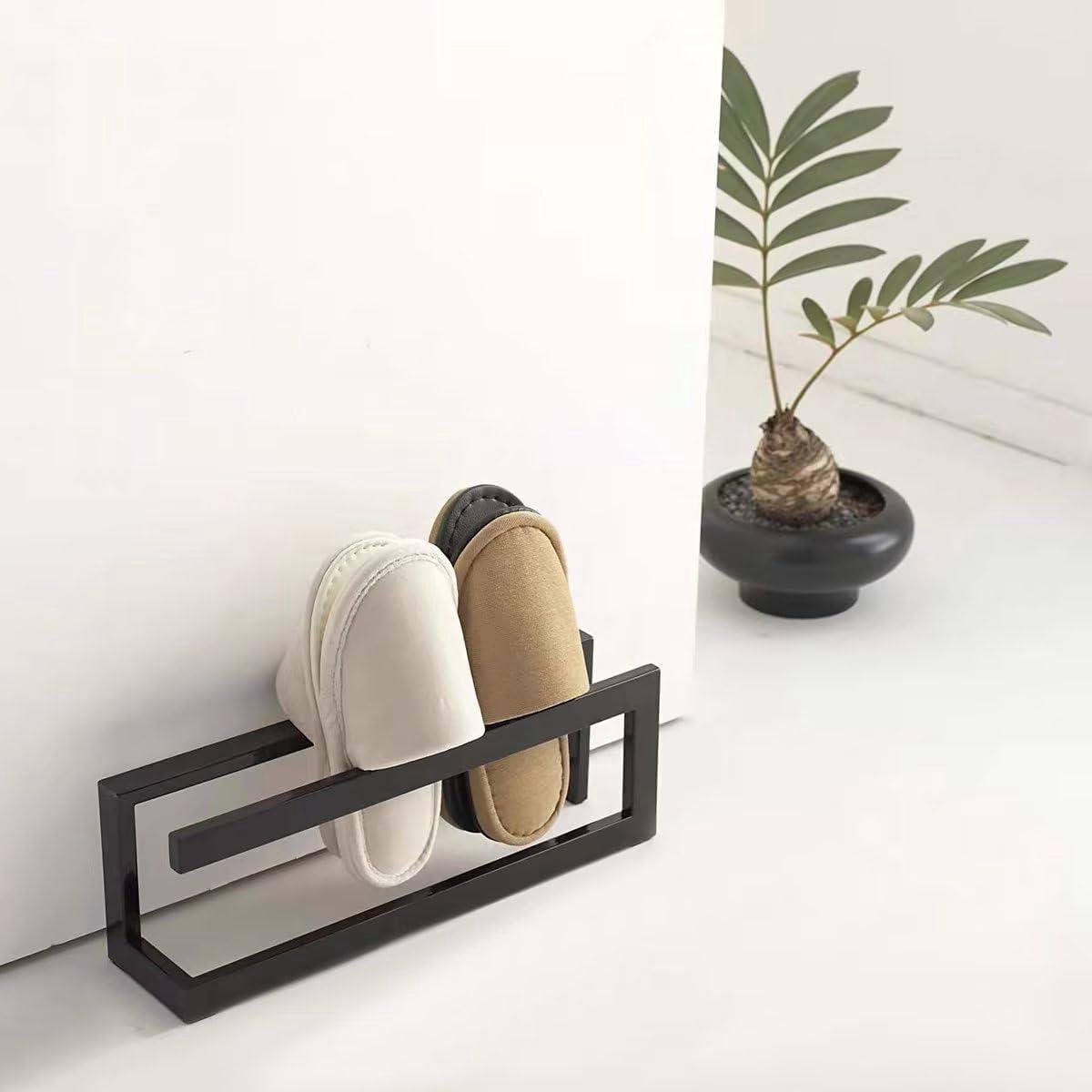 Metalen schoenenrek smal - stabiel en zwart - voor ingang, hal, slaapkamer - 42 x 10 x 14 cm
