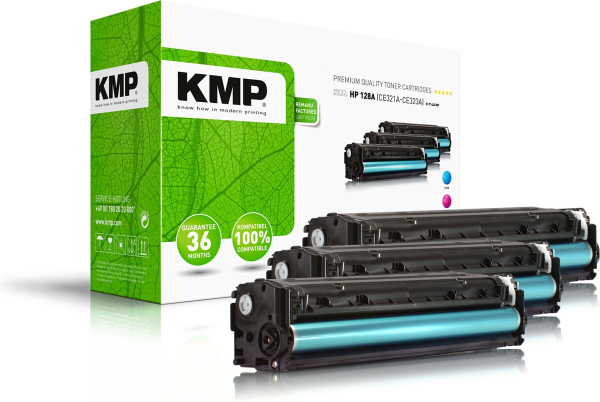 KMP H-T144 CMY Tonercassette Combipack vervangt HP 128A, CE321A, CE322A, CE323A Cyaan, Magenta, Geel 1300 bladzijden Compatibel Toner multipack