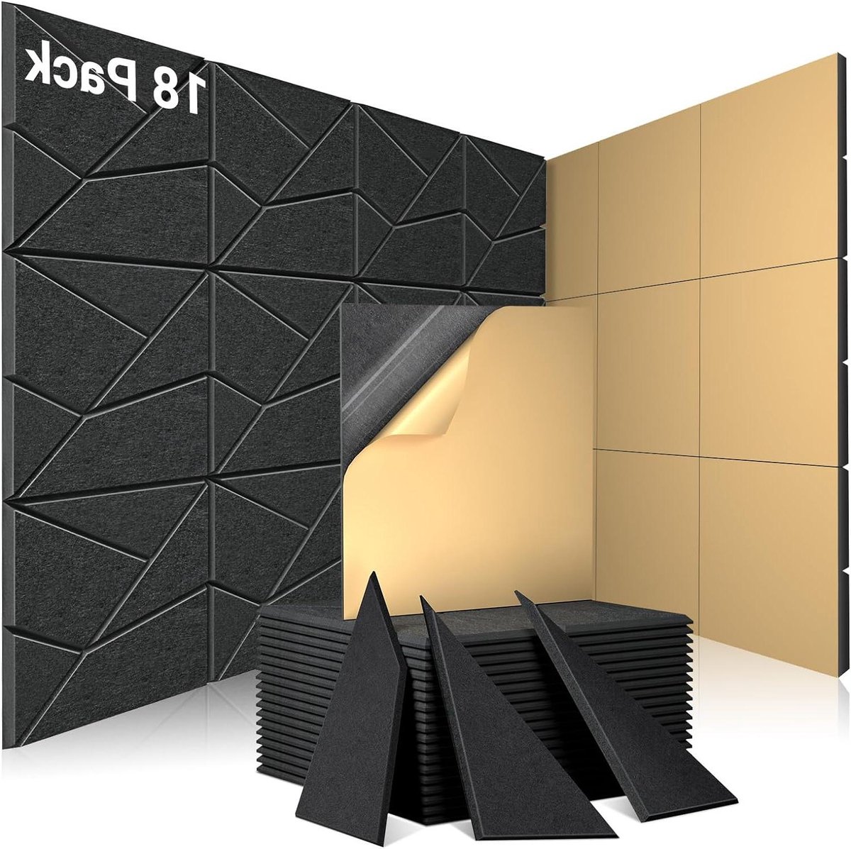 Akoestische panelen, zelfklevend, 30 x 30 cm • 12 premium geluidsarme platen 9 mm • complete set voor studio/thuisbioscoop/streamingkamer • onmiddellijke geluidsabsorptie (1,08 m²