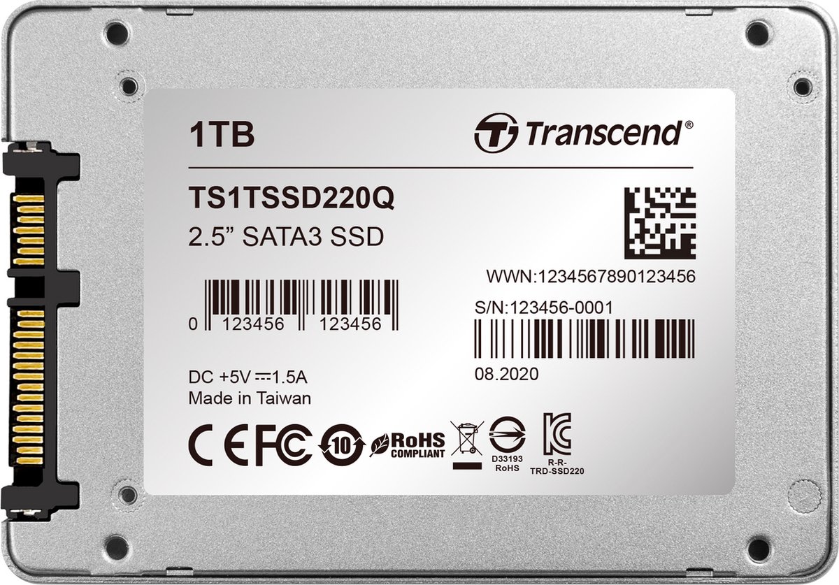 Transcend SSD220Q 1 TB SSD harde schijf (2.5 inch) SATA 6 Gb/s