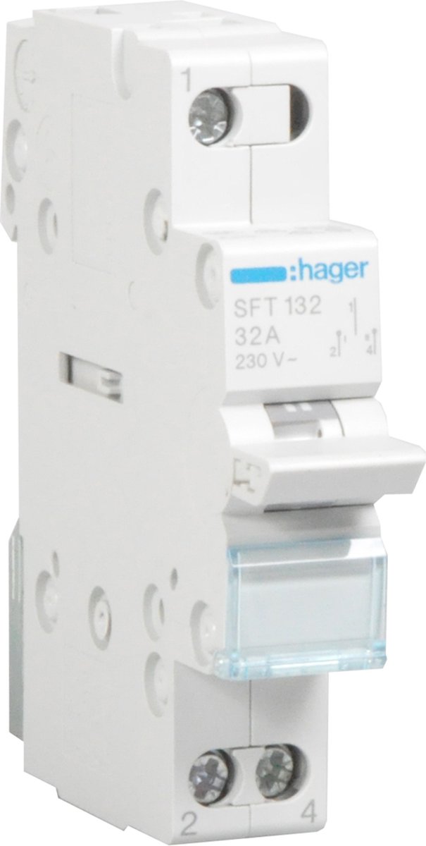 Hager omschakelaar 32A 1P I-0-II common boven DIN-rail (SFT132)
