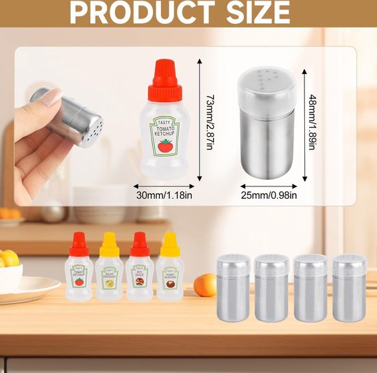 Lot De 2 Mini Salières & Poivrières Inox 5 Ml + 2 Bouteilles Sauce - Idéales Bento, Camping, Bureau & Pique-Nique