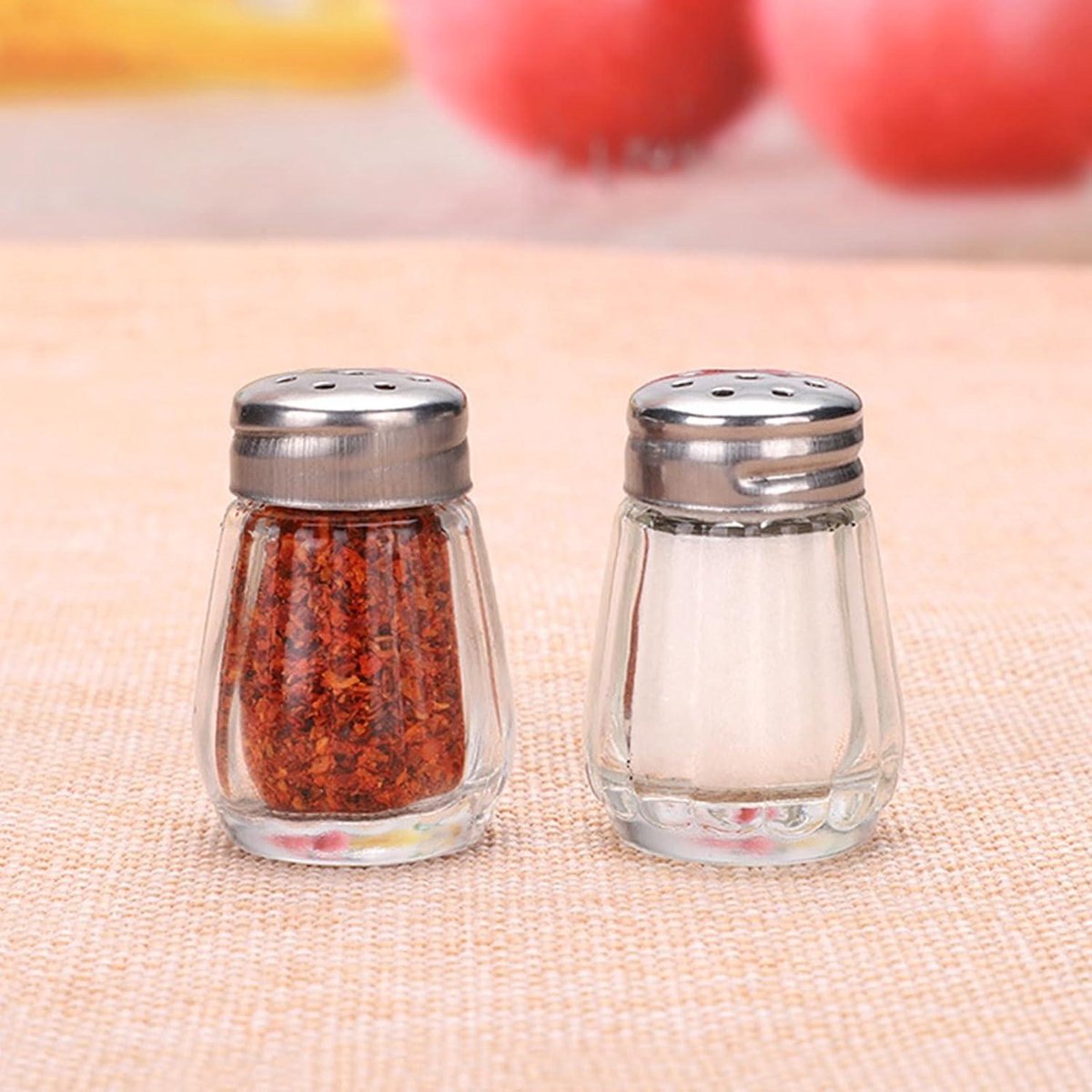 Zout- en peperstrooierset, 120 ml glazen bodem, zout pepervaatje, glazen bodem, zoutvaatje met roestvrijstalen deksel, kruidendispenser, keukenaccessoires voor huis, keuken, restaurant, eettafel