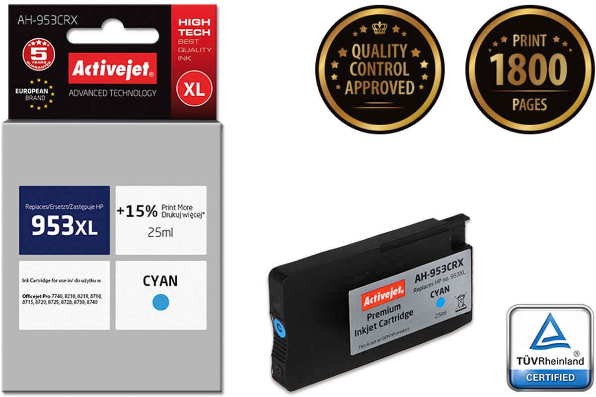 Activejet AH-953CRX inkt (vervanging HP 953XL F6U16AE; Premium; 25 ml; blauw)