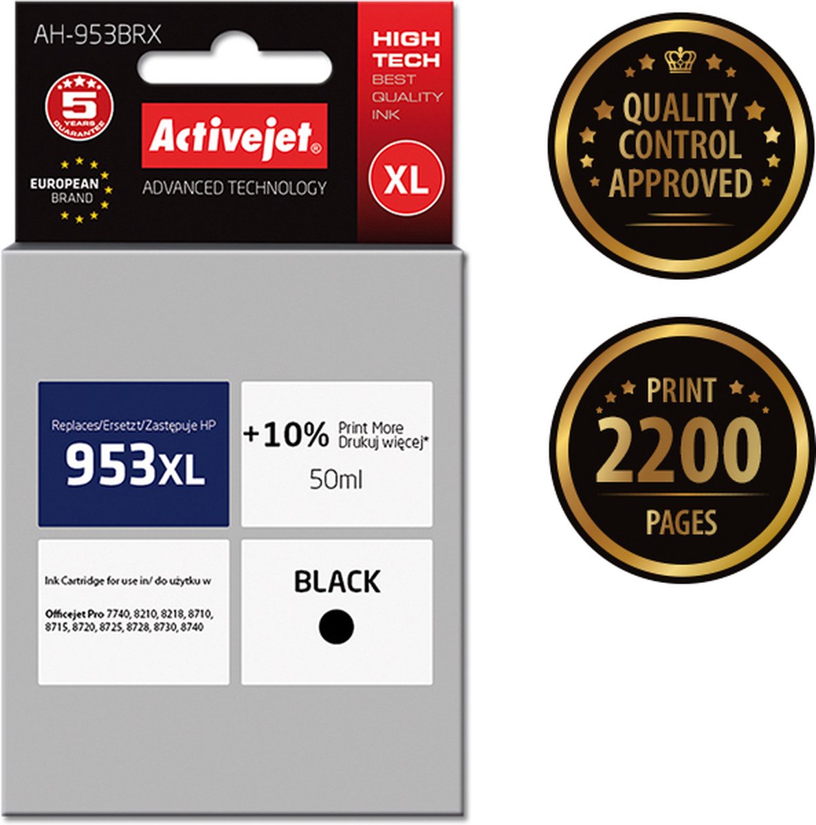 Activejet AH-953BRX inkt (ter vervanging van HP 953XL L0S70AE; Premium; 50 ml; zwart)