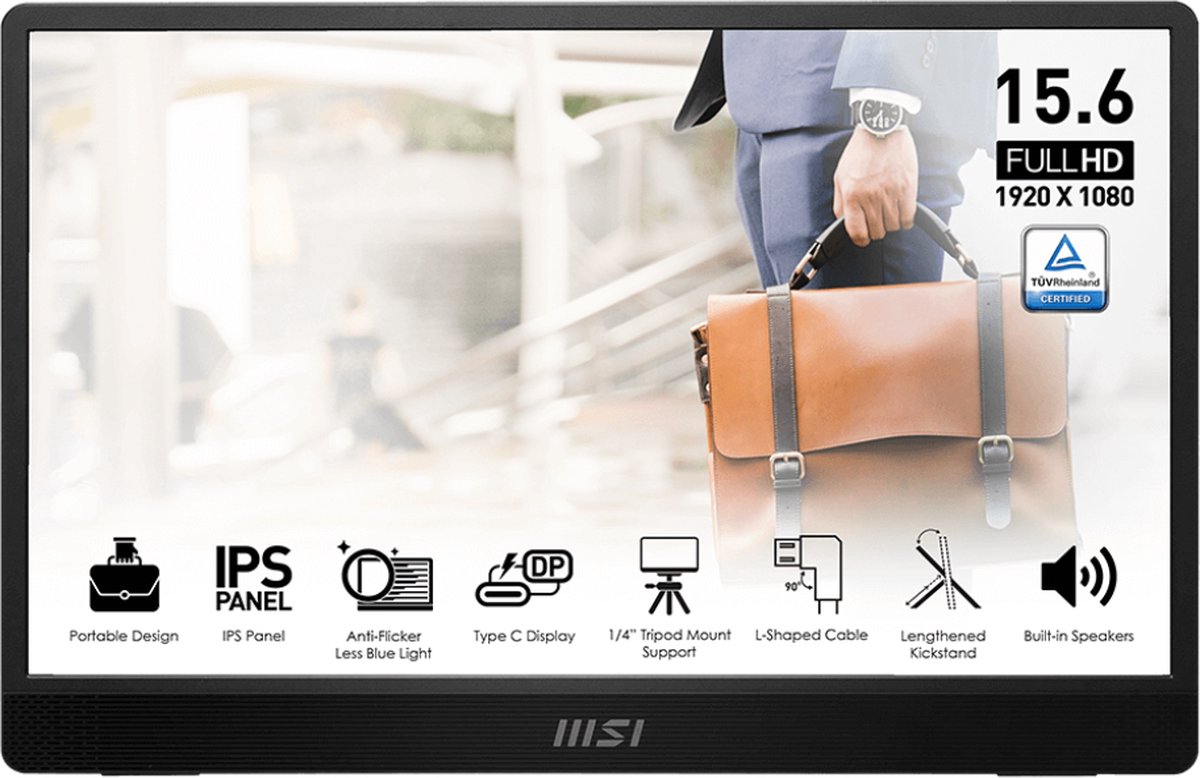 MSI PRO MP161DE E2 LCD-monitor Energielabel C (A - G) 40.6 cm (16 inch) 1920 x 1080 Pixel 16:9 4 ms HDMI, USB-C IPS LCD