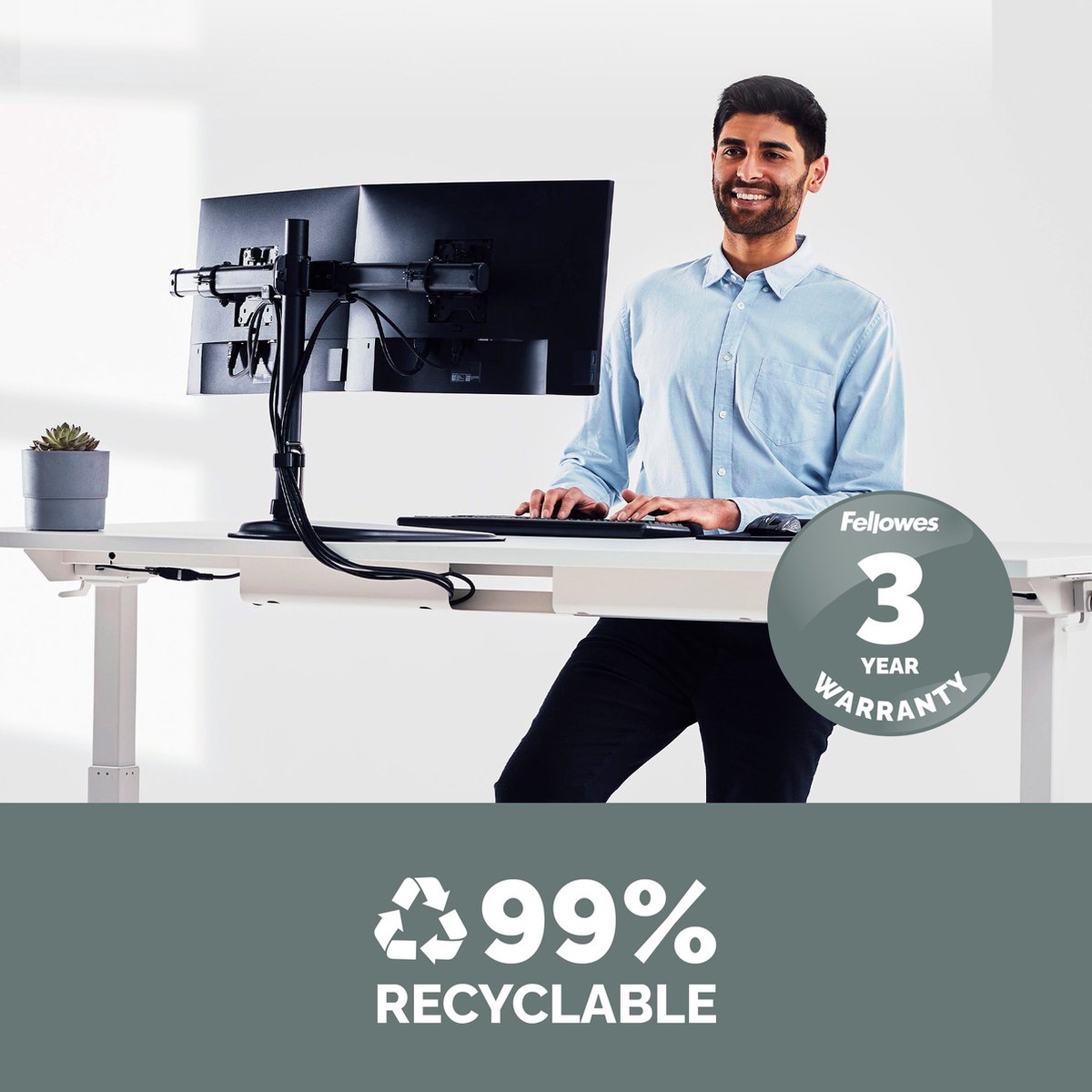 Fellowes Seasa Dubbele Monitorarm Vrijstaand thumbnail 2