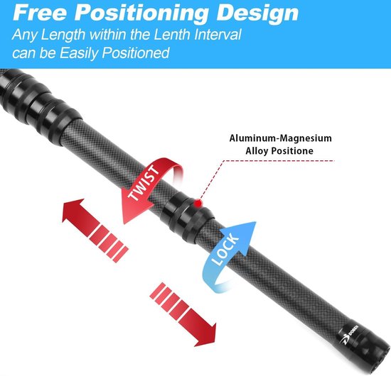 Professionele telescopische zwembadstang - Koolstofvezel - 113-365 cm - skimmernet - zuigkop - borstel — afbeelding 3