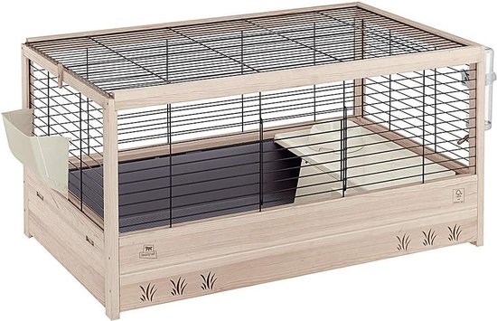 3-in-1 grote konijnenhooivoeder met kattenbakje, houten