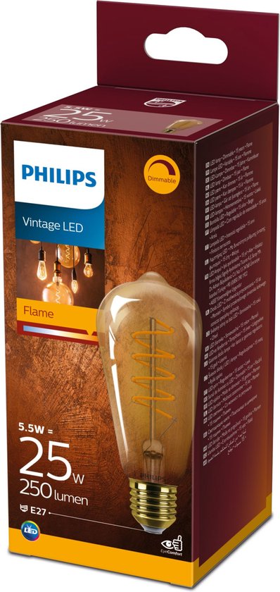 Philips LED-lamp Edison - Extra Warmwit licht - E27 - 25 W - Amber - Dimbaar - Energiezuinig - Filament lamp