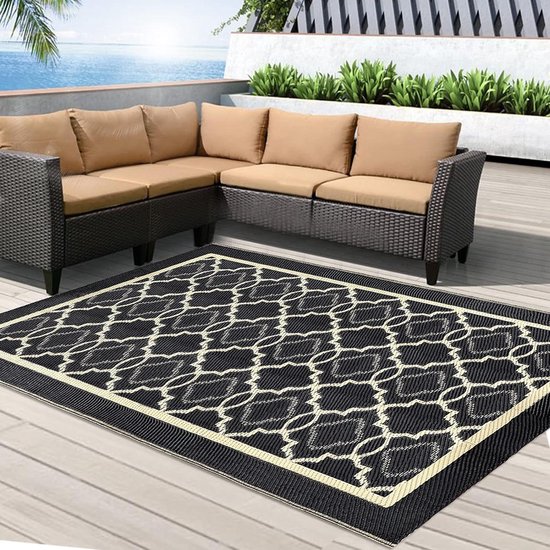 Enyhom Outdoor tapijt, weerbestendig 150 x 240 cm, omkeerbare vloermat, kunststof terrastapijt, buitentapijt, UV-bestendige RV camping, balkontapijt voor patio, strand, BBQ, picknick, terras
