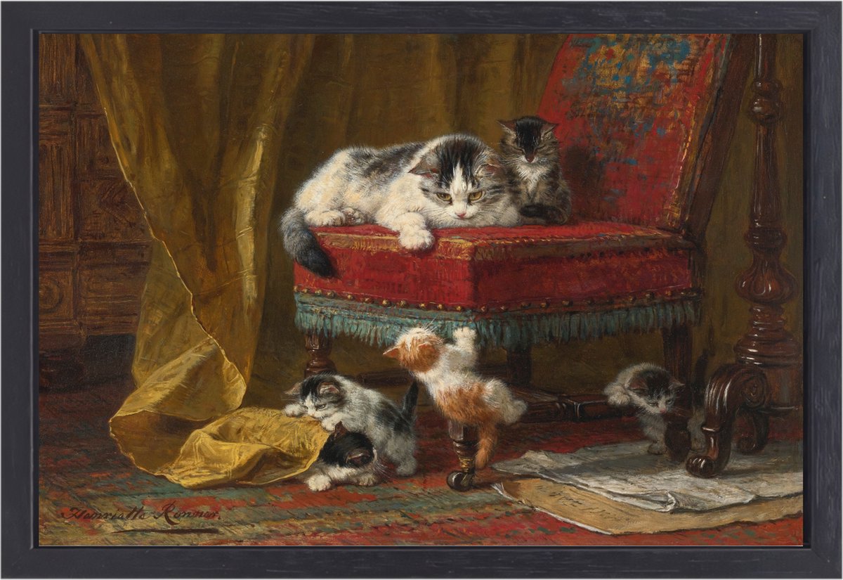 Moeders trots - Henriëtte Ronner-Knip portret - Katten portret - Canvas schilderijen Diere