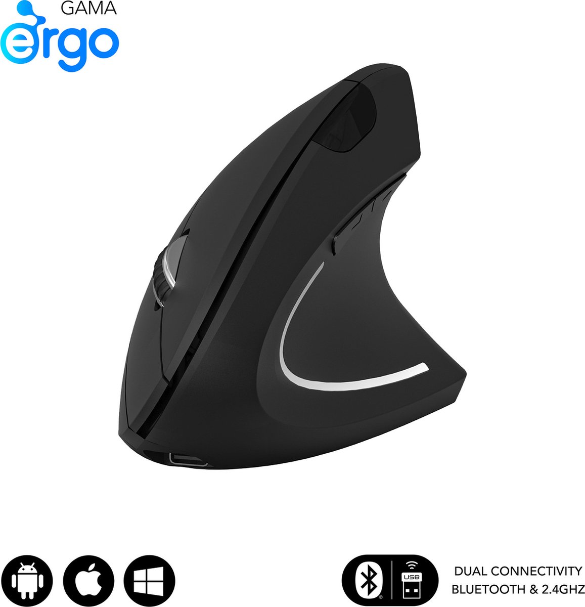 SUBBLIM RATON OPTICO DUAL GLIDE VERTICAL ERGO DUAL BATERIA Black muis Universeel Rechtshandig Bluetooth + USB Type-A Optisch 1600 DPI