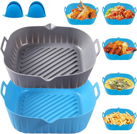 Set van 2 siliconen airfryer-bakjes, siliconen airfryer-accessoires, anti- aanbaklaag, universele luchtfriteuse matten, siliconen airfryer, airfryer, herbruikbare airfryer-accessoires, gemakkelijk te reinigen
