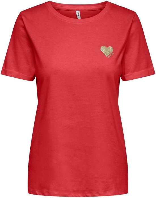 Only T-shirt Onlkita Life S/s Top Noos 15244714 Cayenne/gold Glitt Dames Maat - M