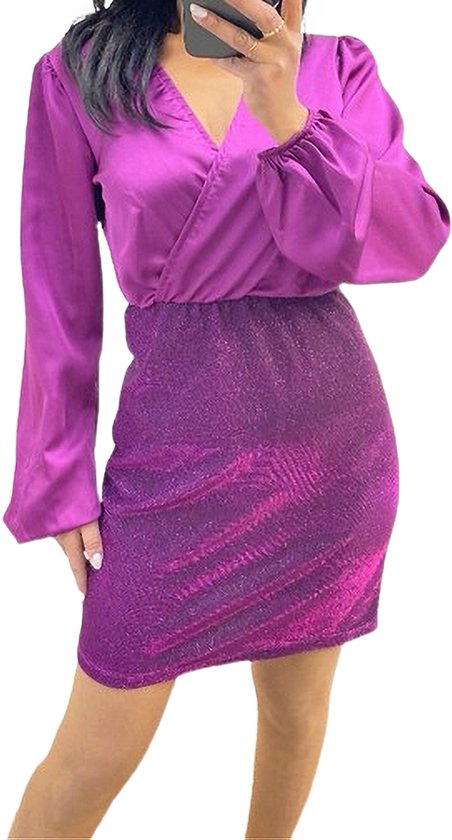 Dilena fashion jurk party fuchsia