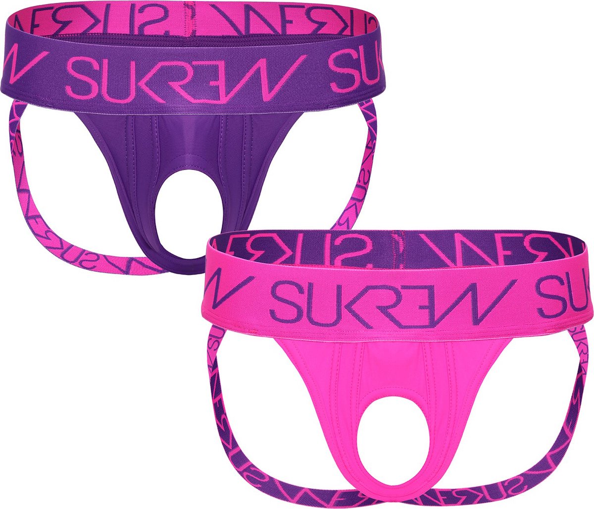 Goedkoopste SUKREW U-Style Jockstrap Multipack 1 x Tyrian Purple 1 x Shocking Pink - MAAT XL - Heren Ondergoed - Erotische jockstrap voor Man - Sexy mannen Jock