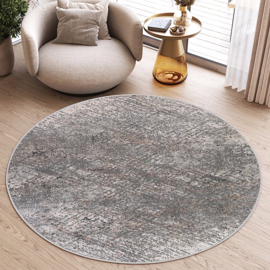 Tapiso Valley Tapis Rond Grijs Tapis à Poils Ras Taille - 120x120