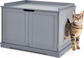 SureDeal® - Kattenhuis - Kattenbak - Kast - 2-in-1 - Halmeubel - Nachtkastje - Grijs - Opgeruimde Kamer - 75x54x52 cm - Kattenmand - Dressoir - Bijzetkastje - Krabpaal - Katten - Dierenhuis