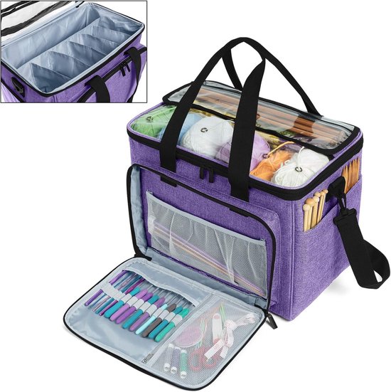 Sac Rangement Laine Et Tricot - Avec 3 Trous Pour Fils - Portable Et Anti-Poussière - Idéal Pour Voyage/Crochet