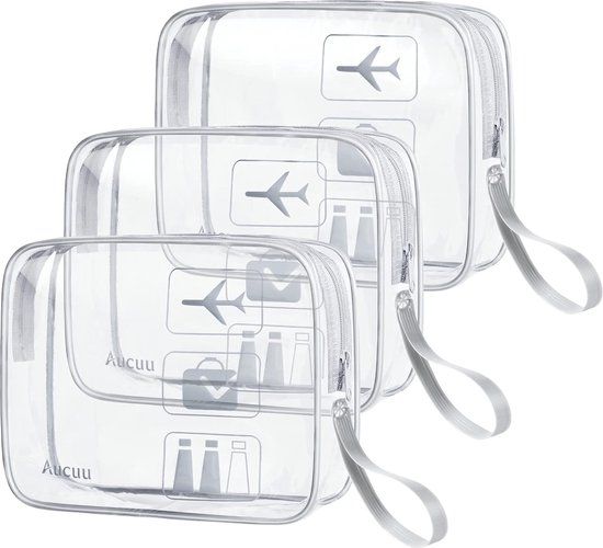 Transparante make-uptas 3 stuks verschillende maten - Organizer reis-cosmeticataset (wit) toilettas voor dames/heren/familie - voor reizen, vliegtuig
