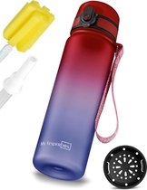 kinderdrinkfles, lekvrij - 350ml, 500ml, 750ml - met rietje of zeef - lichtgewicht Tritan waterfles - BPA vrij - voor de kleuterschool, school (rood - blauw 500ml)