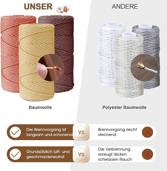 Set van 18 macramégaren, 2 mm x 30 m, katoenen garen voor doe-het-zelf handwerk, breien, boho-decoratie