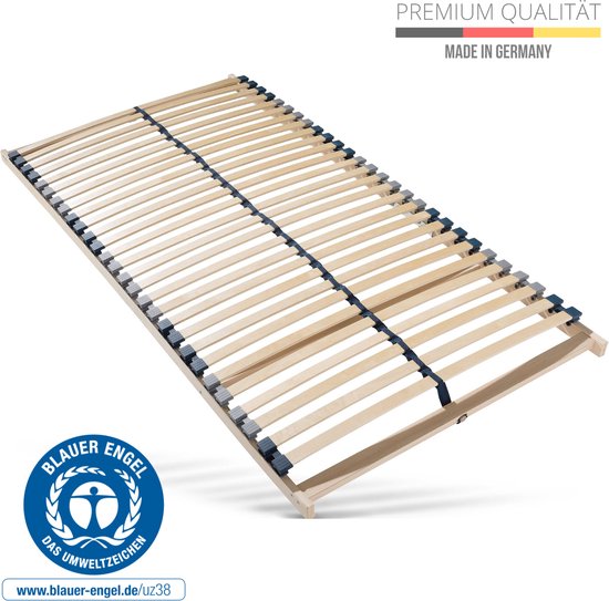 Foto: Lattenbodem 120x200 ergonomisch 7 zone bedbodem met stevig beukenhouten frame 28 latten gemaakt in duitsland zelf te monteren draagvermogen ca 150kg flexibele veerhouten latten