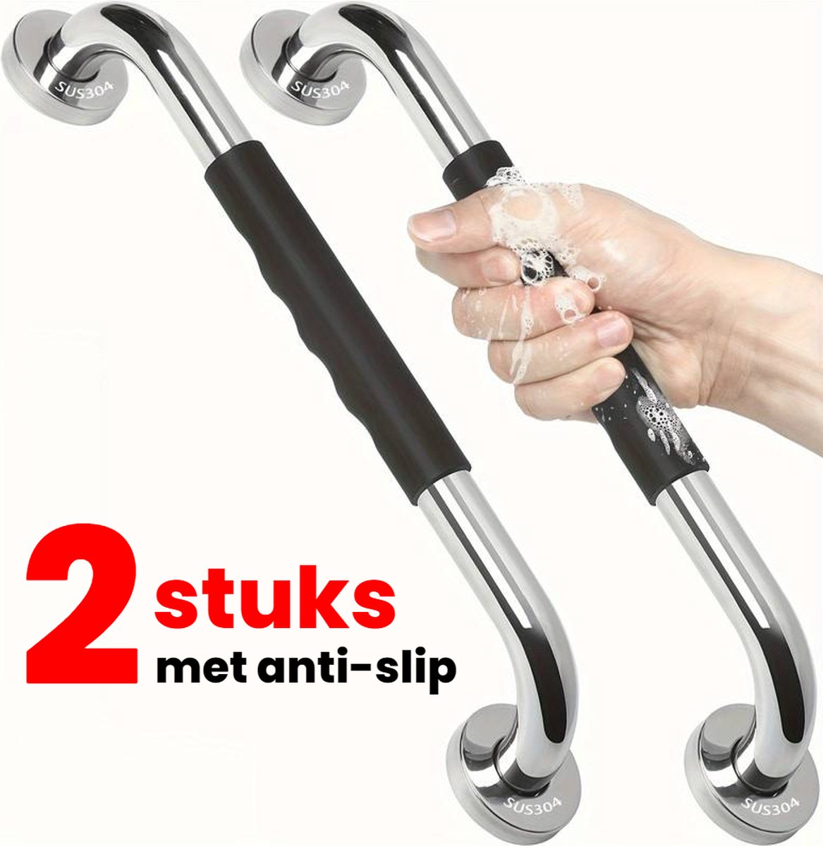 Allernieuwste.nl® 2 Stuks Handgrepen Wandbeugels Voor Senioren Ouderen - Metaal Roestvrij Staal 40cm Douche Badkuip Greep - Badkuip Handvat Bad Handgreep Douchegrepen Badkuip - RVS Handgreep voor Wandmontage WC Badkamer Douche - Anti-Slip 2 STUKS %%