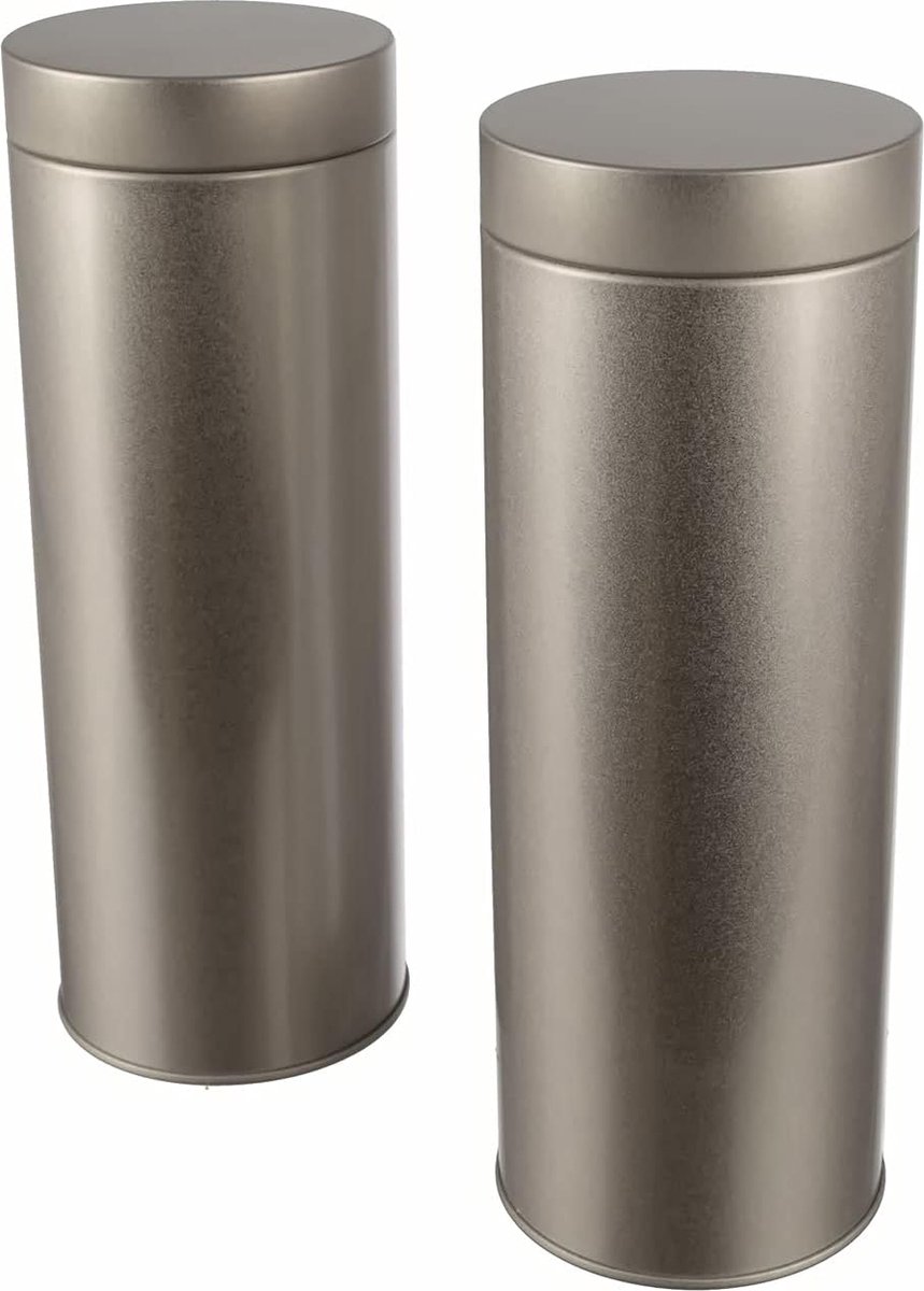 2 x rond koffiepadblik bewaarblik aromabestendig gemaakt van metaal voor 200g Earl Grey per stuk ca. 20 koffiepads 20 x 7 cm (H ø) ook ideaal als eiwit- of theeblik (zilver)