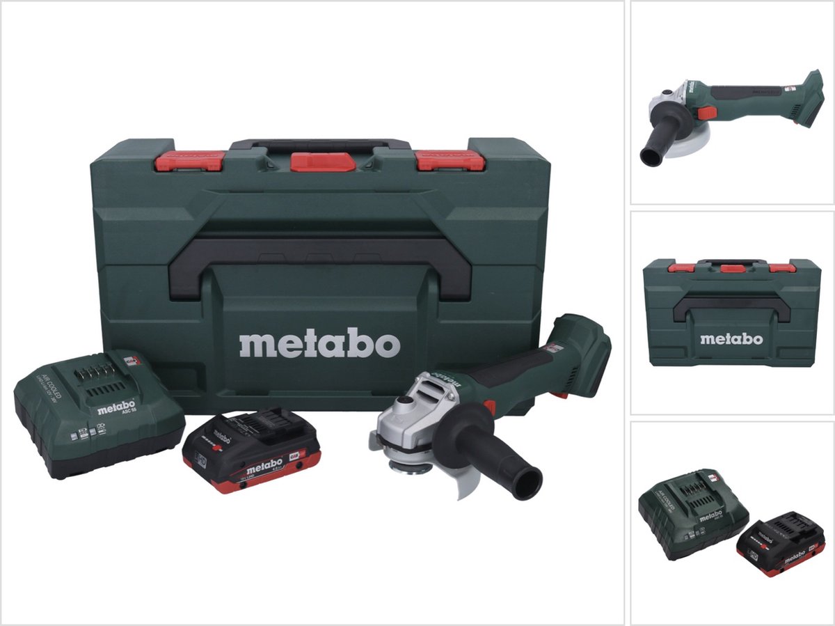Metabo W 18 L BL 9-125 accu haakse slijper 18 V 125 mm borstelloos + 1x accu 4,0 Ah + oplader + metaBOX