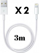 2x Lightning naar USB A Kabel Wit - 3 meter - Oplaadkabel voor iPhone 12 / 12 MINI / 12 PRO / 12 PRO MAX / 11 / 11 PRO / 11 PRO MAX / SE 2022 / SE 2020