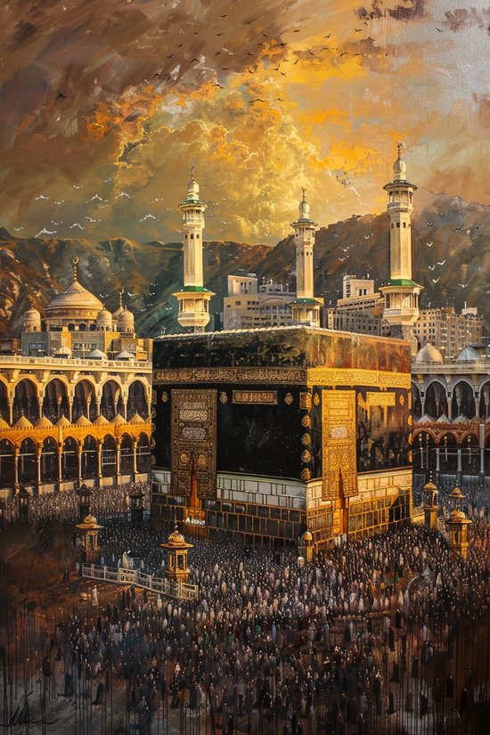 Kaaba Poster - Moskee - Mekka - Heilige - Gebedsplaats - Pelgrims - Islamitische Kunst - posters - formaat 60x90cm - Wanddecoratie - 2608RTB
