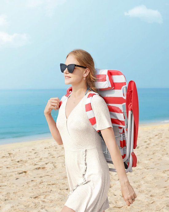 AKTIVE Strandstoel, inklapbaar, 8 standen, koraal, 47 x 49 x 82 cm, incl. gevoerde kussens, handgrepen, draagkracht 110 kg, verstelbare rugleuning, verschillende posities (62665