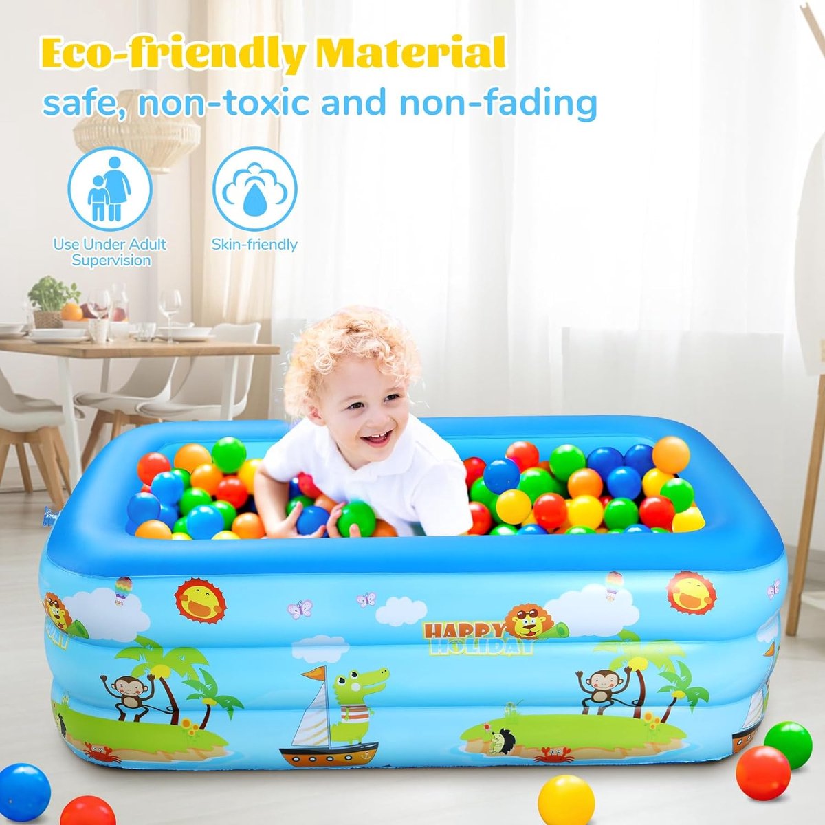 Kinderbad voor peuters kinderen, rechthoek opblaasbaar zwembad voor kinderen, baby peuterbad voor tuin achtertuin buiten, gemakkelijk op te blazen, 150 X 110 X 50 cm