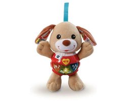 VTech Baby Knuffel & Speel Puppy – Educatief Babyspeelgoed – Bruin/Blauw – 3 tot 24 Maanden – Spaanstalig