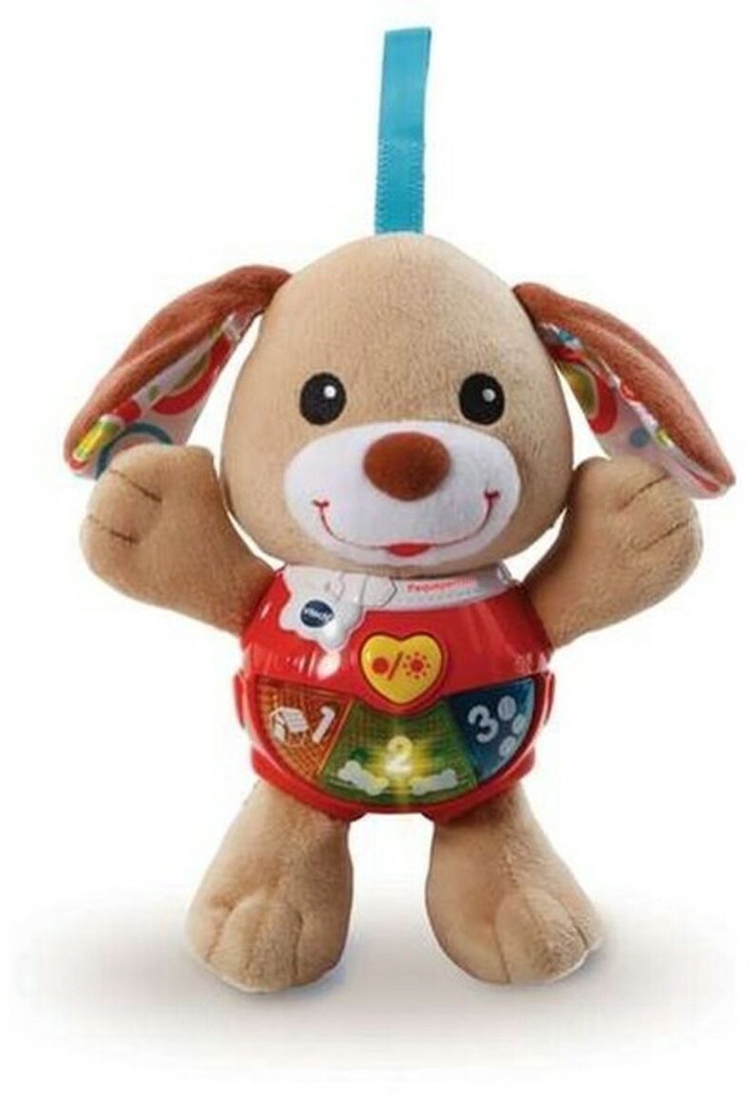 VTech Baby Knuffel & Speel Puppy - Educatief Babyspeelgoed - Bruin/Blauw - 3 tot 24 Maanden - Spaanstalig