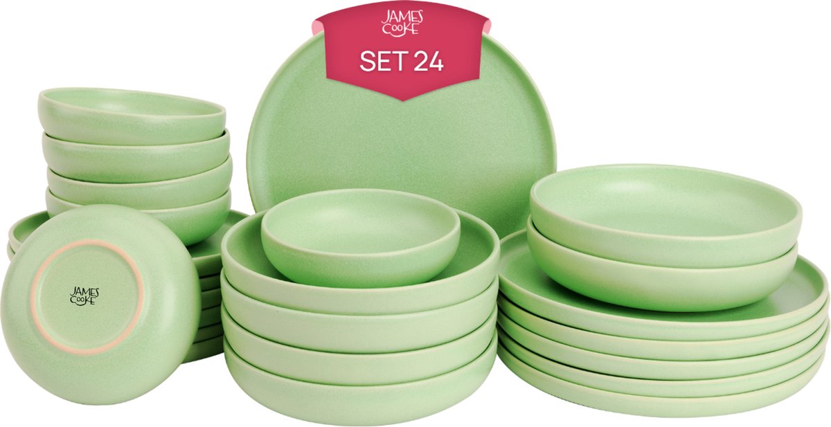 James Cooke - Bliss - Serviesset - 6 persoons - 24 delig - Groen - Stoneware - Bordenset