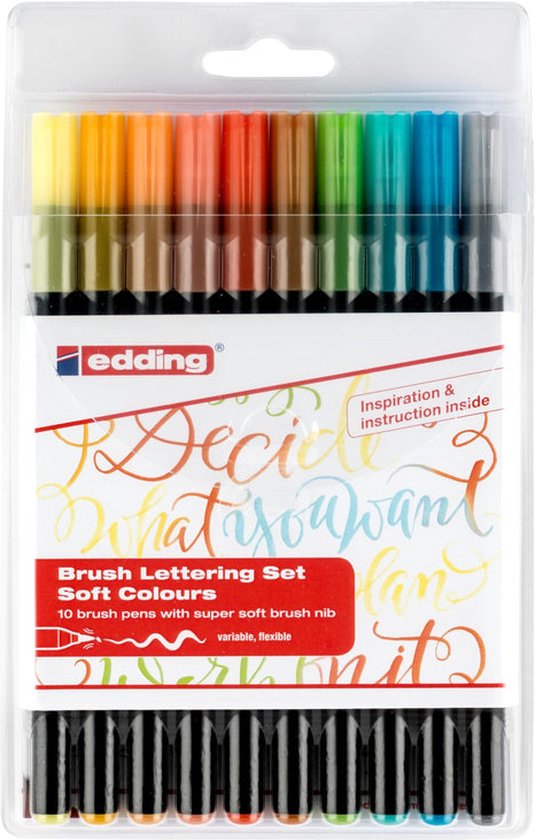 Foto: Edding 1340 10s 3 brush lettering starter set assorti punt flexibel penseelvorm breedte variabel set 10 st assorti