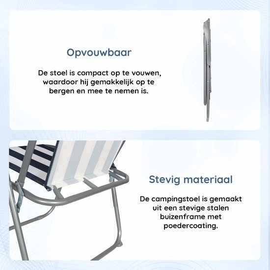 EASTWALL Opvouwbare Kampeerstoel - 2 stuks - Multifunctionele Vouwstoel - Campingstoel met Bekerhouder - Tuinstoel Inklapbaar - Klapstoel -Strandstoel - Visstoel - Blauw/wit van EASTWALL — afbeelding 4